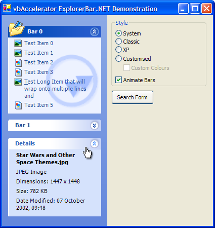 Explorer Bar Control Demonstration
