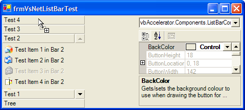 VS.NET style ListBar control demonstration