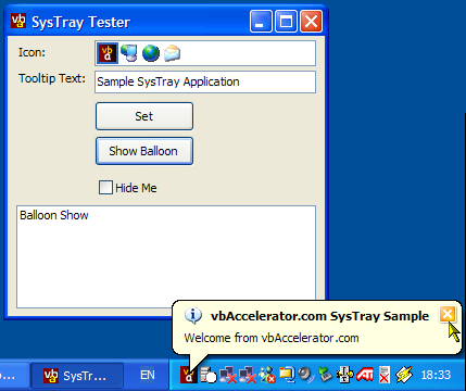 SysTray Demonstration 
            Application