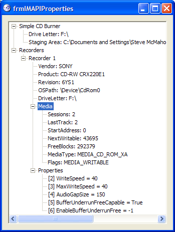 IMAPI Properties Sample