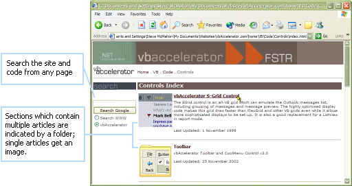 Index Features: Search the site from any page; see which pages contain multiple sub-articles by the folder icon.