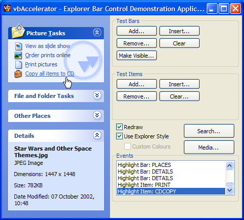 Explorer Bar Control in Action