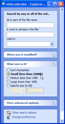 Explorer Bar in Default Mode