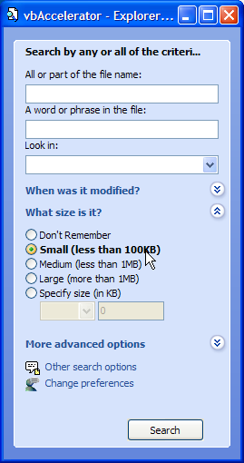 Explorer Bar with Search Mode set