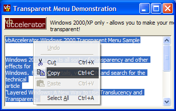 Transparent Menu Demonstration