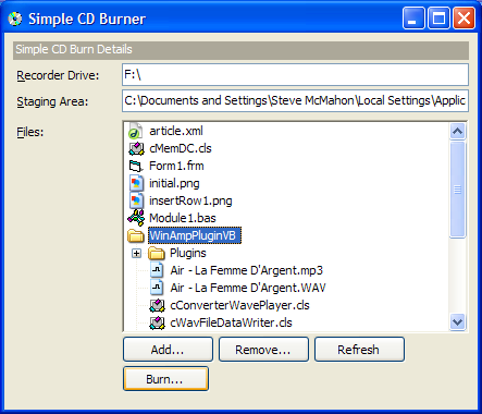 Simple CD Burner Demonstration Application.