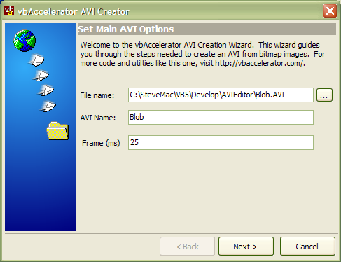 AVI Creator main options.