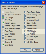 Configuring Columns
in Task Manager's resources tab