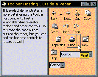 Toolbar hosted outside a rebar